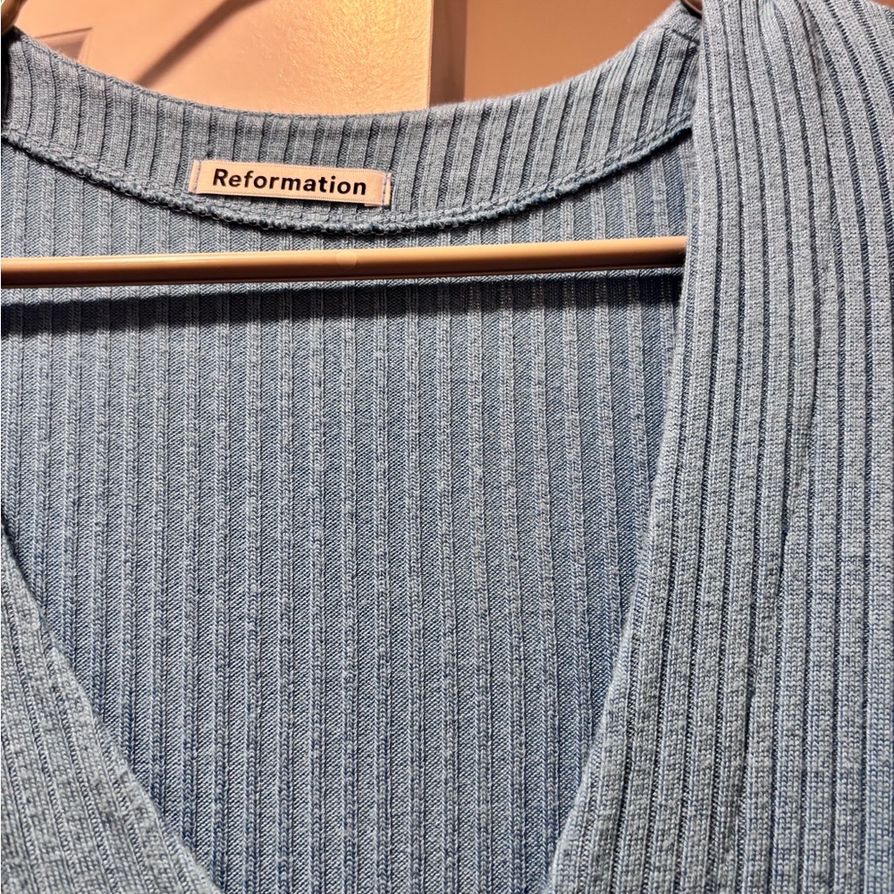 Reformation Blue Ribbed Button-Down Top - Picture 4 of 6